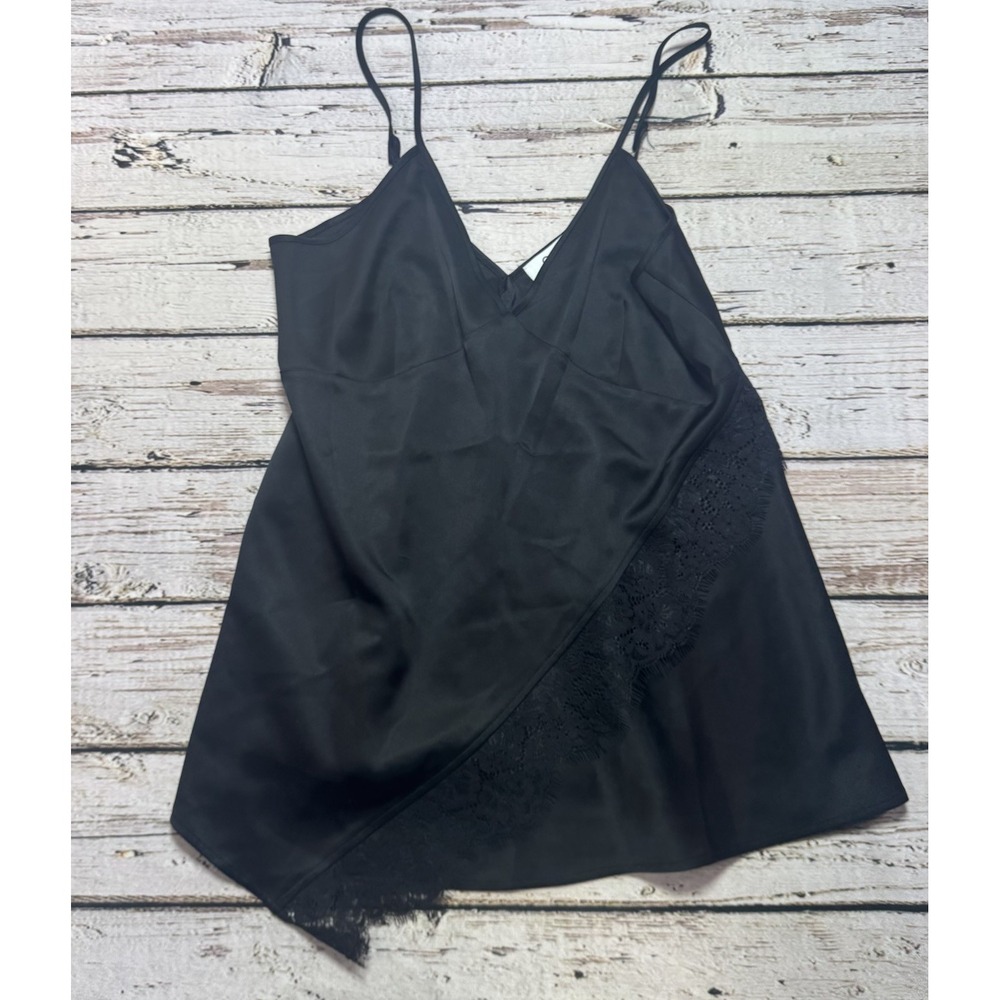 COS Lacy Satin V-Neck Tank Top Cami Size 12 Black Asymmetric